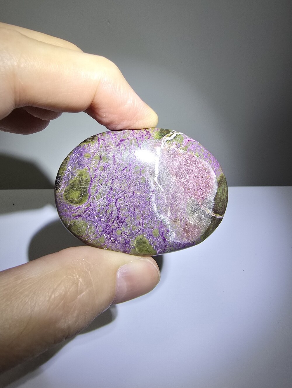 Atlantisite Crystal Palmstone #A, Aka Stichtite and Serpentine